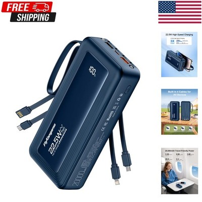 Compact 20000mAh Power Bank with Integrated Cables & Slim Design for Travel
