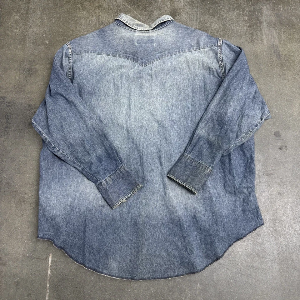 Denim Wrangler vintage años 80 perla botones a presión X colas largas reparado 2XL Foto 2 de 4