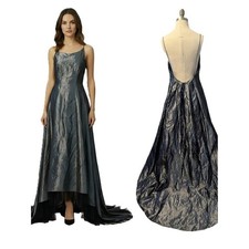 Niki Formal Dress Vintage 90s Y2K Whimsigoth Taffeta Low Back Metallic Sz 8