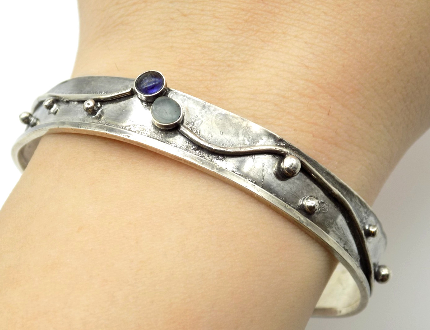 Handmade Sterling Silver Cuff Bangle Bracelet Sto… - image 6