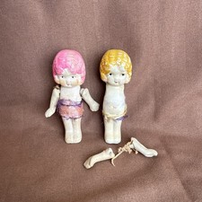 VTG ANTIQUE FROZEN FLAPPER BISQUE DOLLS JAPAN 2 PORCELAIN JOINTED DOLLS 3"