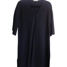 Zara Trafaluc V Neck Raw Hem Black Shift Dress Below The Elbow Wide SLEEVE