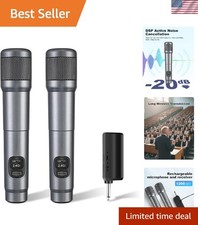Wireless Microphone, Dual Handheld Dynamic Mic with Rechargeable Receiver, 40...