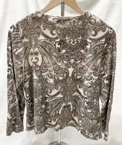 Chicos Paisley Top Damen Größe 1 US M Braun Langarm V-Ausschnitt Boho Chic Herbst - Bild 2 von 12