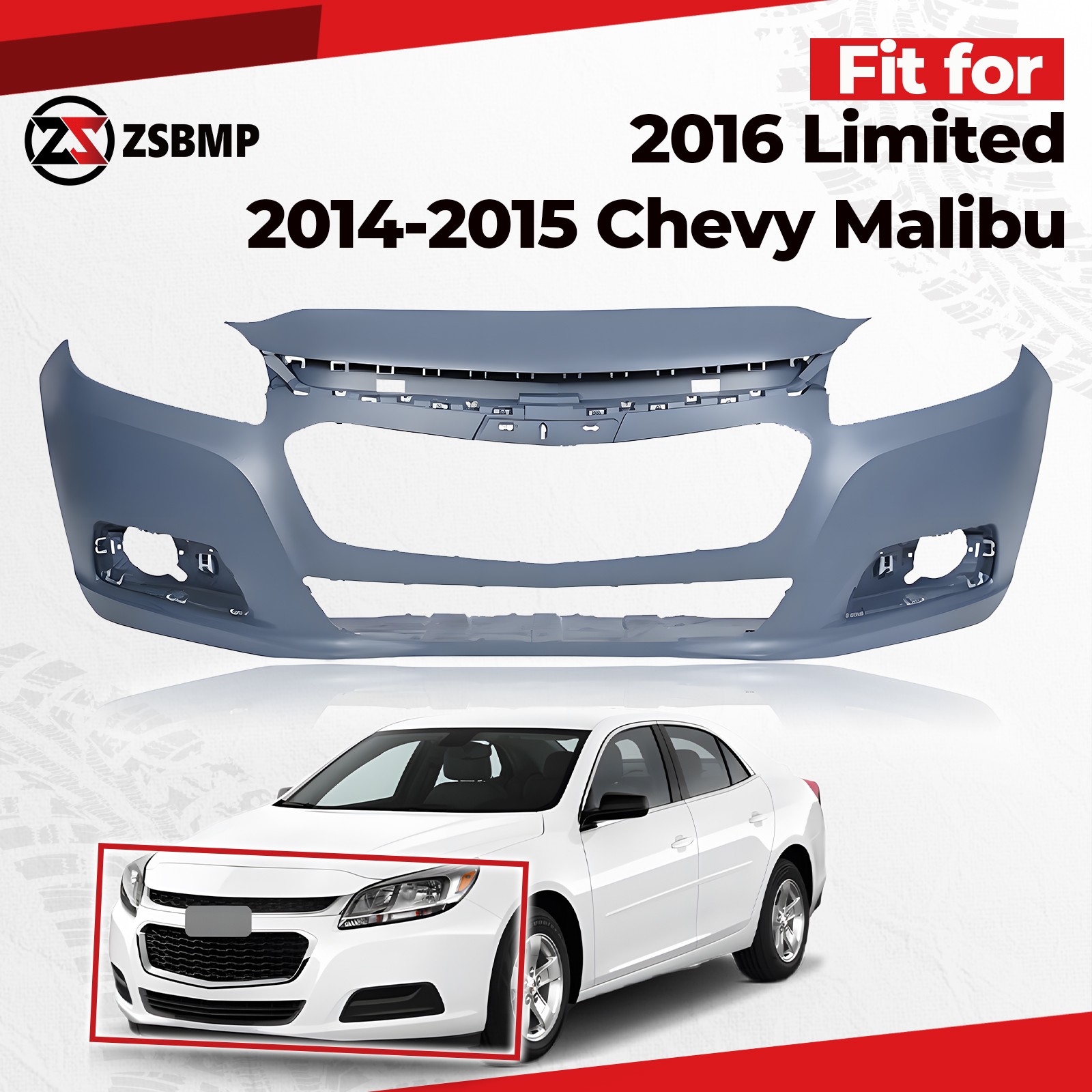 Primed Front Bumper Cover For 2014-2015 Chevy Malibu/2016 Limited LT LS 23146557