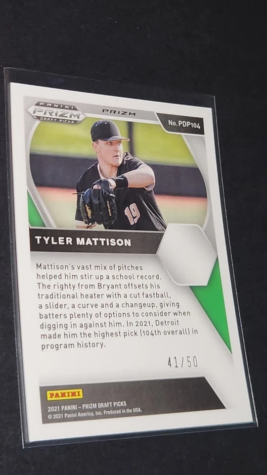 2021 Panini Prizm Draft Picks Neon Orange Prizm /50 Tyler Mattison #PDP104 - Image 2 of 2