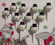 10 Vintage Christmas Snowman Cupcake Picks Crafts Party