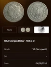 1884-O Morgan Silver Dollar, a classic American coin minted in New Orleans.