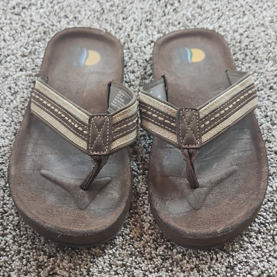 Maui and Sons Pelican Brown Flipflop Slip-On Sandals Striped Stitching Mens 6
