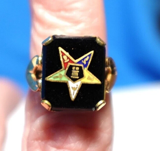 10K 金色填充珐琅 ONYX 东方星星戒指 复古尺寸 4 3 克 — 第 2/3 张图片
