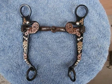 Custom made Fancy Overlay Iron Argentine Snaffle Horse bit Copper Silver Brass