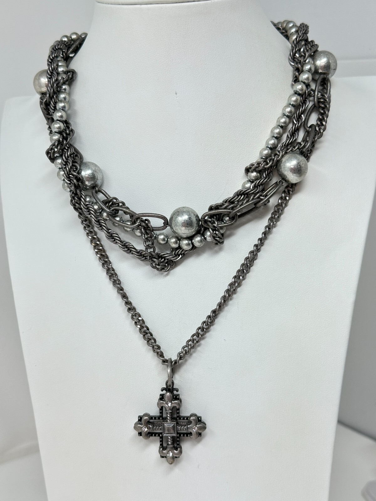 Signed A Silvertone Multistrand Chain Rhinestone … - image 3