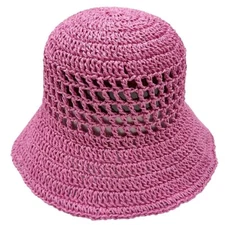 DIONA J SOLID STRAW BUCKET HAT ONE SIZE COLOR PINK