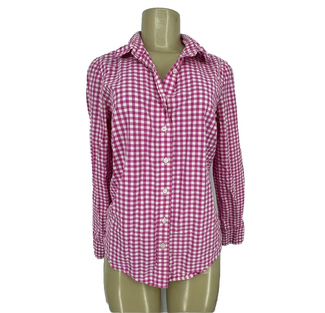 J Crew Size Perfect Shirt Women Gingham Plaid Button Up Long Sleeve Pink  45-15