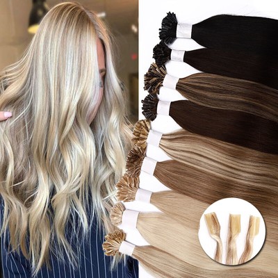 300 Strähnen Remy Echthaar Bonding Keratin Extensions Haarverlängerung 50CM Lang