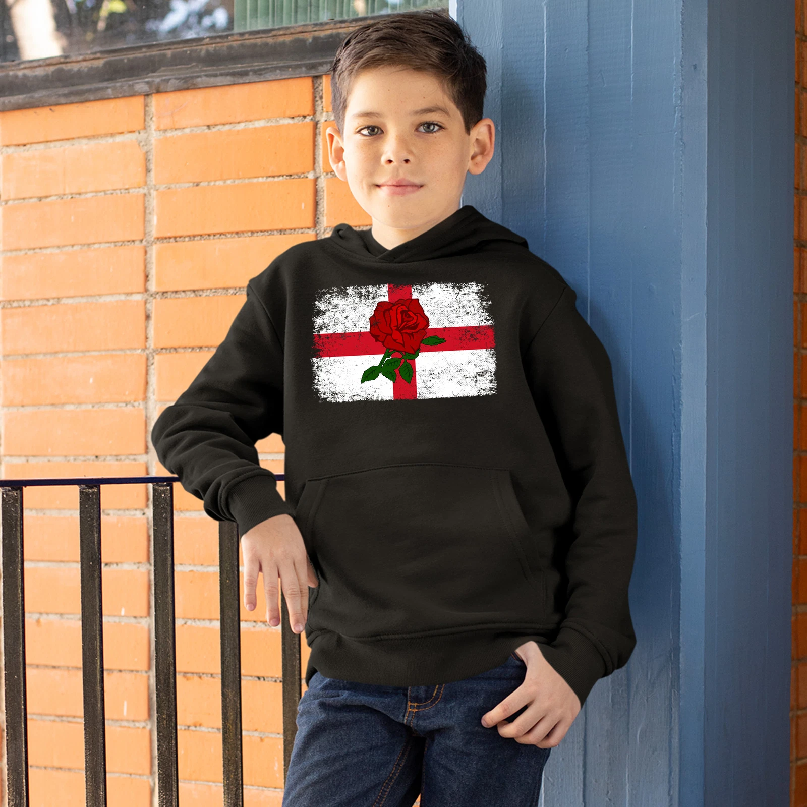 VETEMENTS Felpa con cappuccio bandiera rosa rossa Inghilterra bambini sostenitore rugby regalo giorno San Giorgio