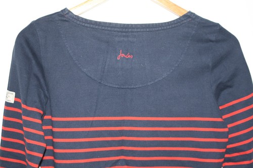 Joules T Shirt Women's Size 8 Blue With Red Stripes 100% Cotton Long Sleeve Used - Picture 5 of 5