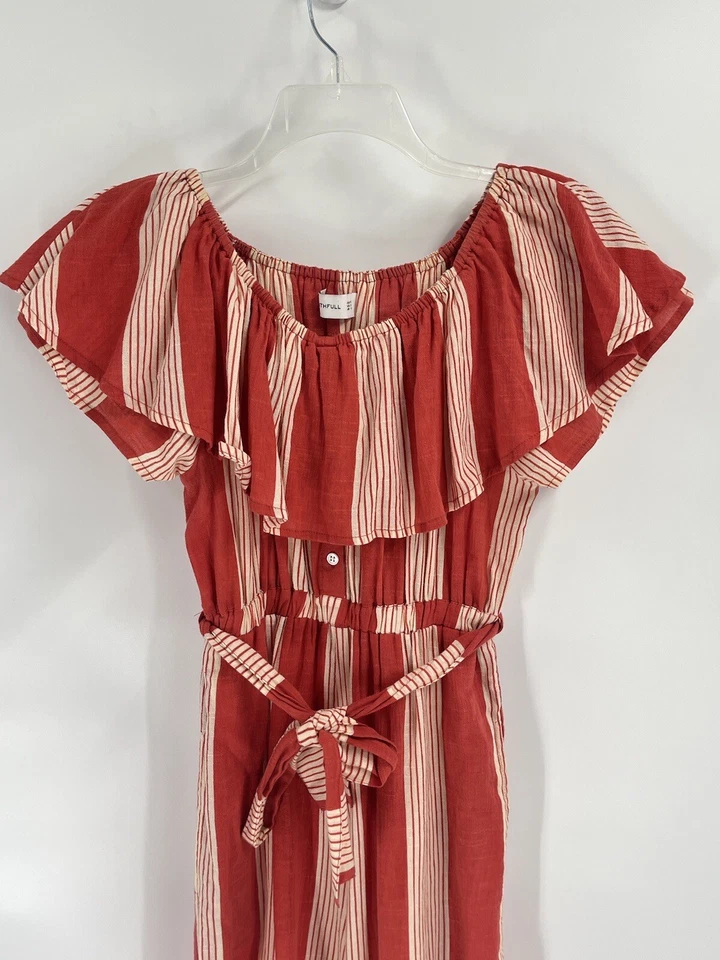 Faithfull бренд красный в полоску хлопок комбинезон с плеча Sz 2 - Изображение 2 из 4