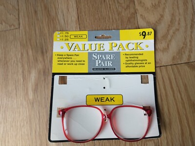 VINTAGE Value Pack Spare Pair Reading Eyeglasses Red +1.50 WEAK One Missing