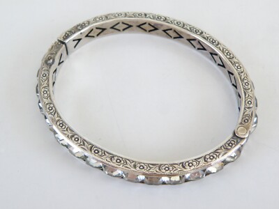 Art Deco Sterling Silver 925 Channel Set Clamp Vintage Bracelet 7''