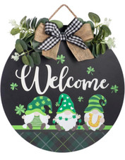 St Patrick's Day Welcome Gnomes Sign Wreath For Front Door Decor Shamrock