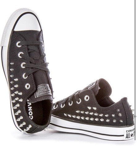 Converse STUDDED Chuck Taylor All Star Low Black White Womens sneakers Size 5 - Picture 2 of 7