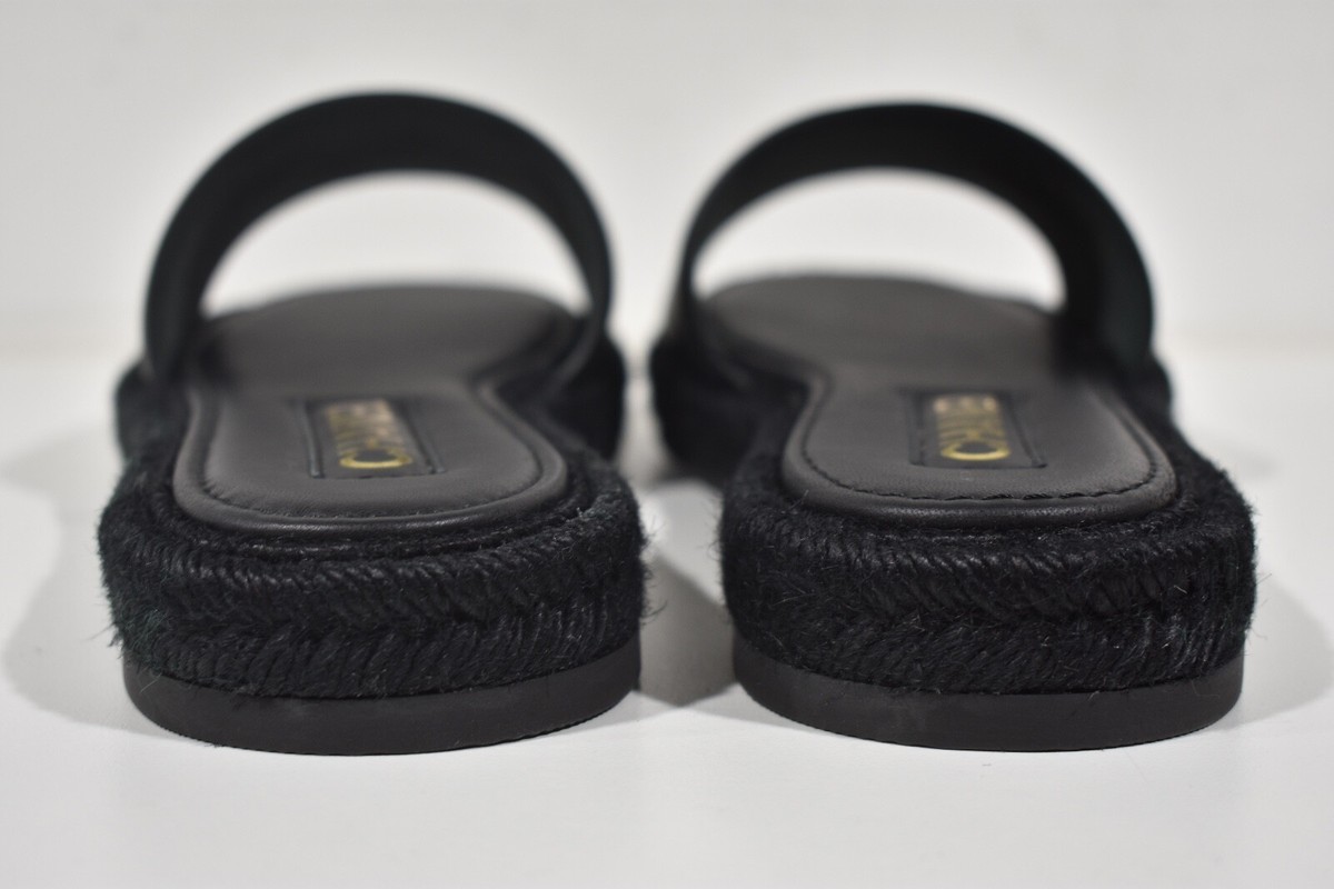 Chanel 23C Black Lambskin Leather CC Logo Slide Sandal Slip Chanel 23C Black Lambskin Leather CC Logo Slide Sandal Slip