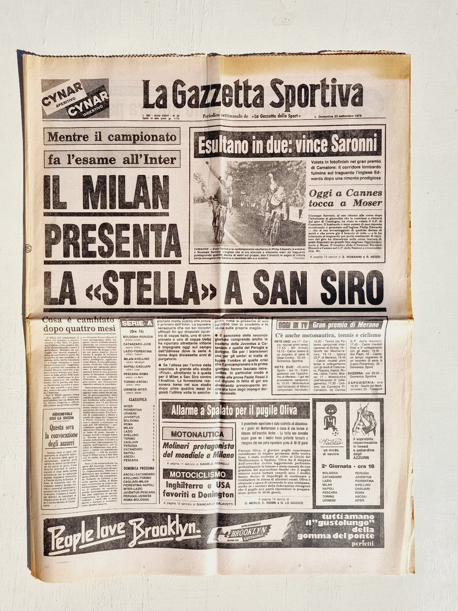 Gazzetta Dello Sport September 23 1979 Milan Scudetto Stella San