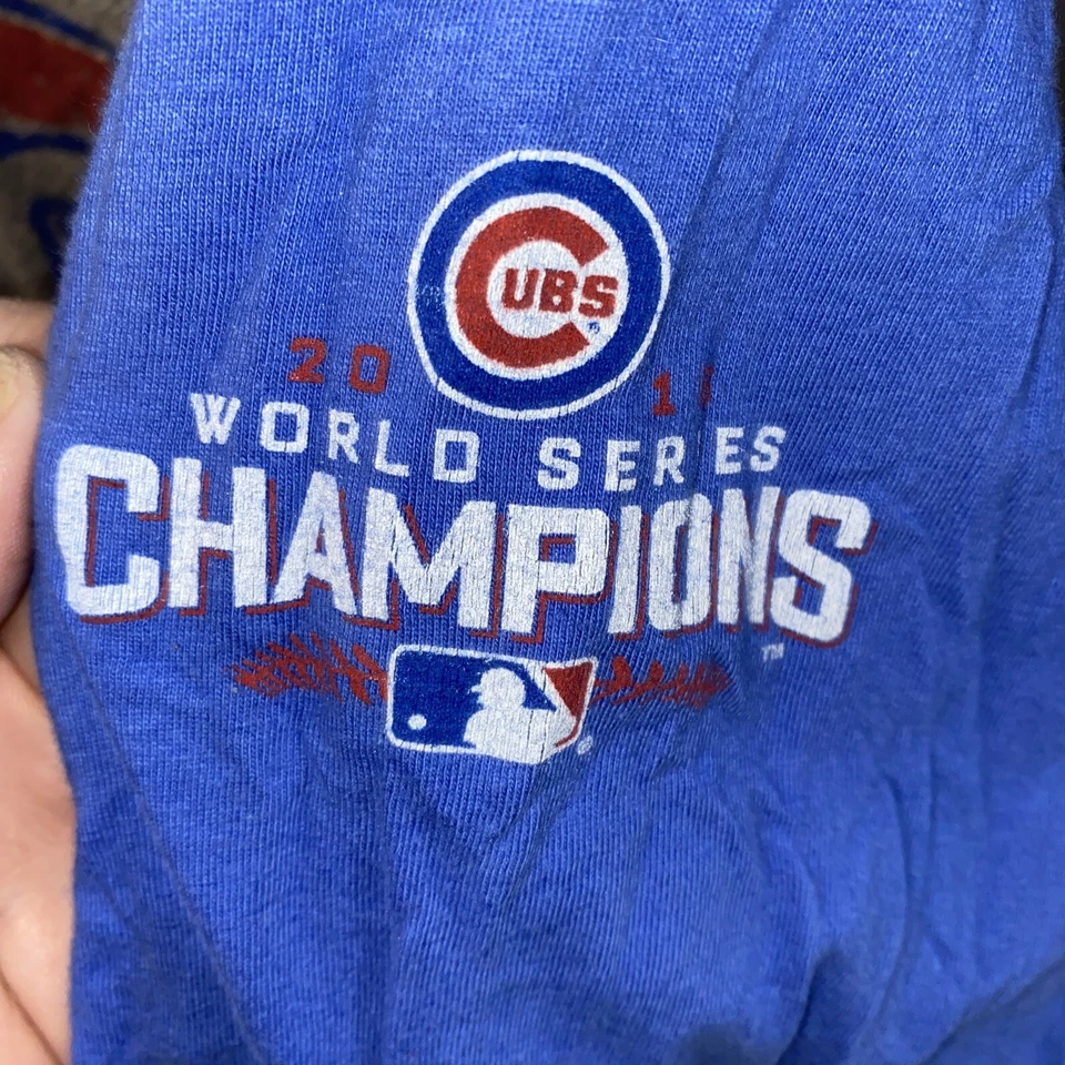 CHICAGO CUBS T Shirt MAJESTIC THREADS WMN MLB LARGE Jersey Style WORLD SERIES - Image 3 of 4