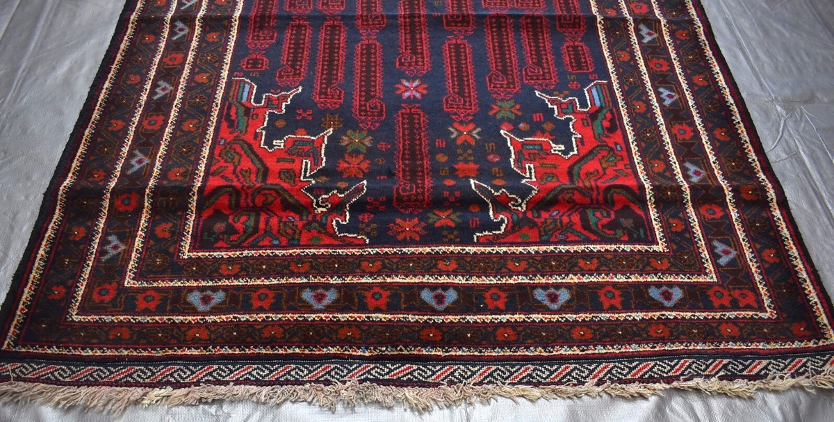 48/89 "紫水晶" Afghan Baluchi  Vintage Rug Blue Vintage Afghan Baluchi Persian Tribal Rug 5x8 Handmade