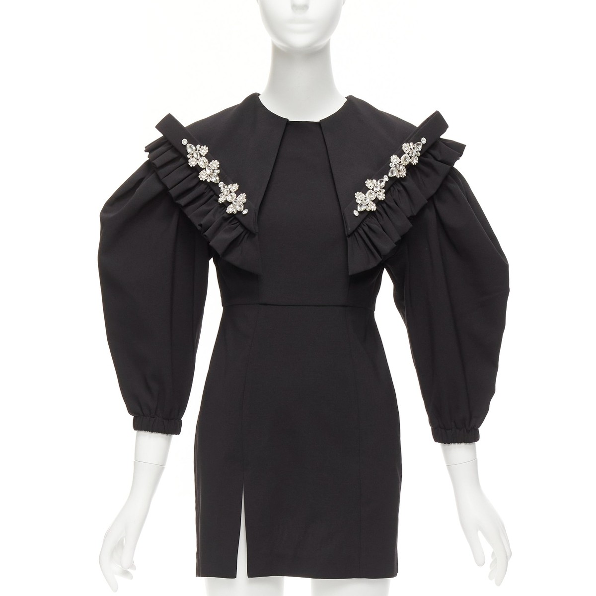 SHUSHU TONG black crystal large collar puff sleeves fitted SHUSHU TONG black crystal large collar puff sleeves fitted