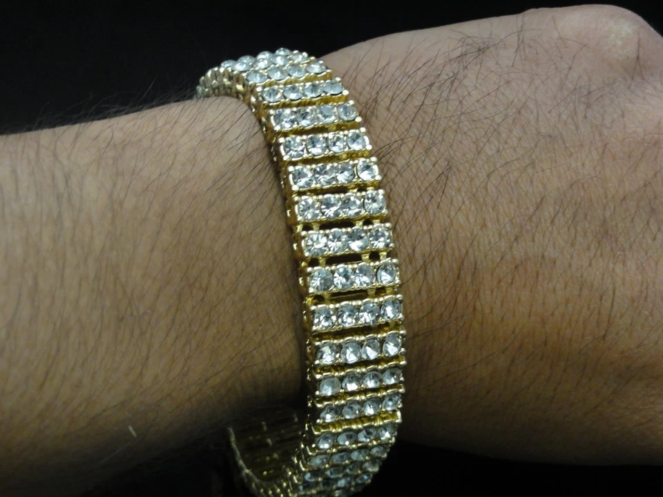 Men's New 4 Row Hip Hop Fully icy White On White/Yellow On Yellow Bling Bracelet - Image 3 of 4