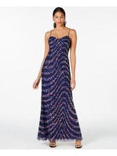 ADRIANNA PAPELL Womens Navy Spaghetti Strap Maxi Formal Sheath Dress 4