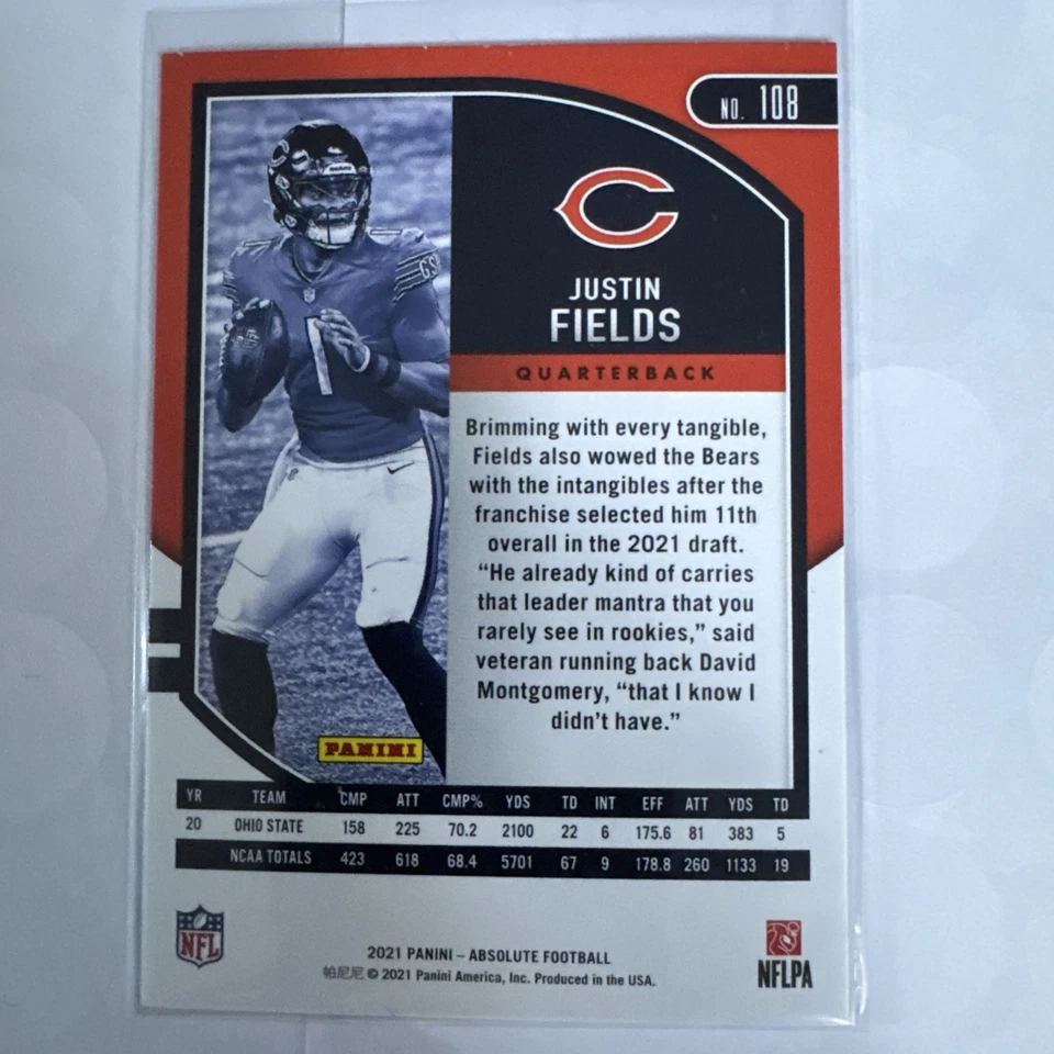 Justin Fields Rookie 2021 Absolute Football Rookie Card (RC) #108 - Image 2 of 2