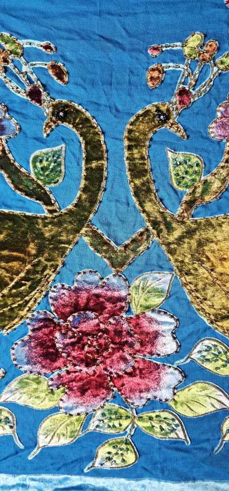 美丽复古孔雀围巾拉丝绒串珠条纹 — 第 3/4 张图片