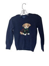 Polo Ralph Lauren Sweater Boys Size 7 Navy Blue Puppy Dog Knit Crewneck Preppy