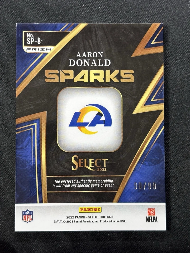 AARON DONALD /99 2022 SELECT SPARKS PATCH RAMS #SP-8 - Image 2 of 2