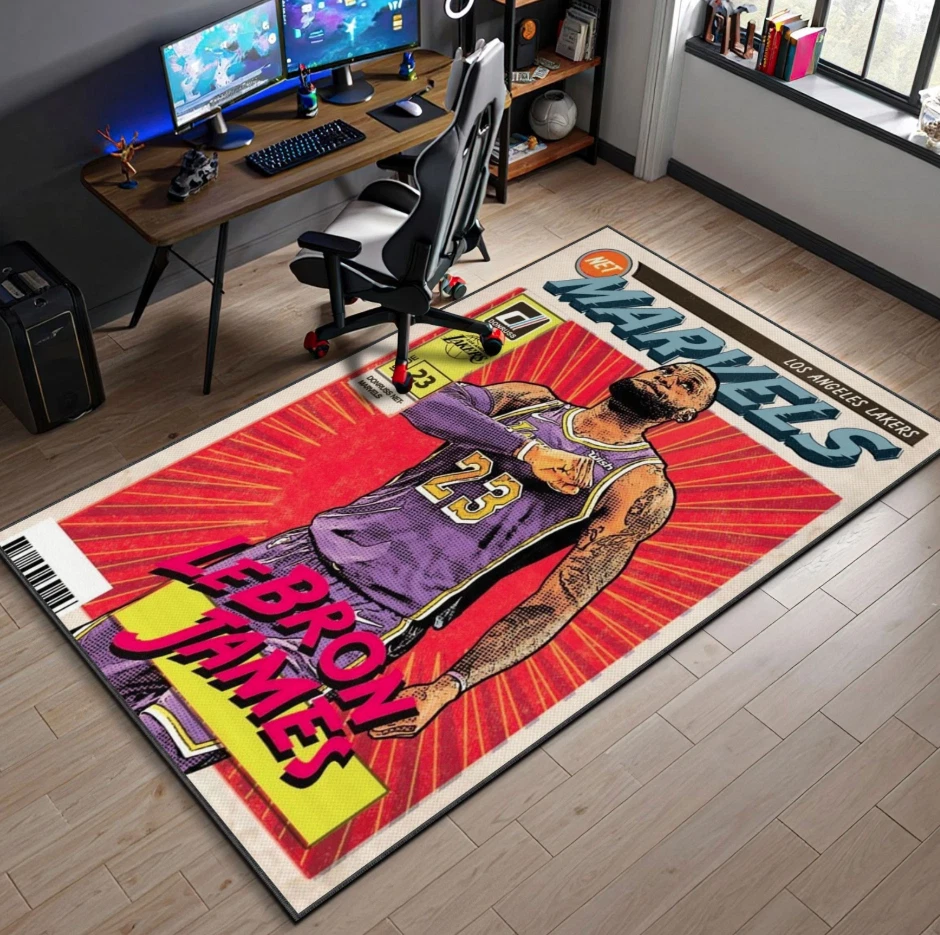 LeBron James Rug, Retro NBA Comic Carpet for Gamer or Fan Room