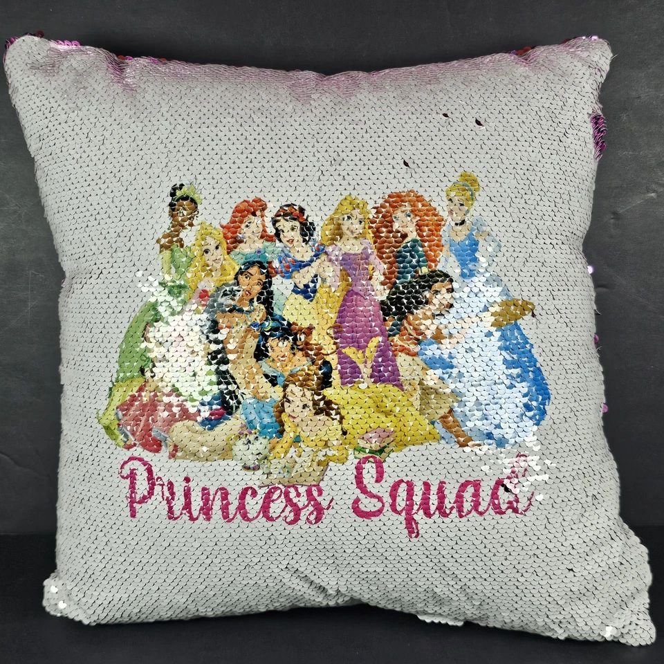 Almohada de lentejuelas reversible púrpura Disney Princess Squad 14" x 14" DIVERTIDA Y bonita Foto 4 de 4