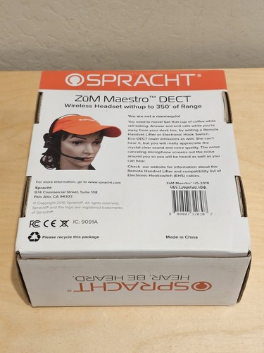 Spracht HS-2018 Zum Maestro DECT Single Ear Wireless Headset for Desktop Phones - Zdjęcie 3 z 5