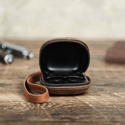 Premium Leather Case Compatible with Beats Fit Pro with Wrist Strap Brown Coffee