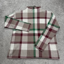 Loft Ann Taylor Mock Neck Pullover Sweater Women Small Maroon Green Plaid Cotton
