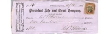 Provident Life & Trust Check 1875 Robt Haines Philadelphia Banking Document