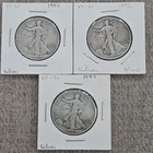 Two 1942 and one 1943 Walking Liberty Half Dollar Circulated  90% SILVER VF20-30