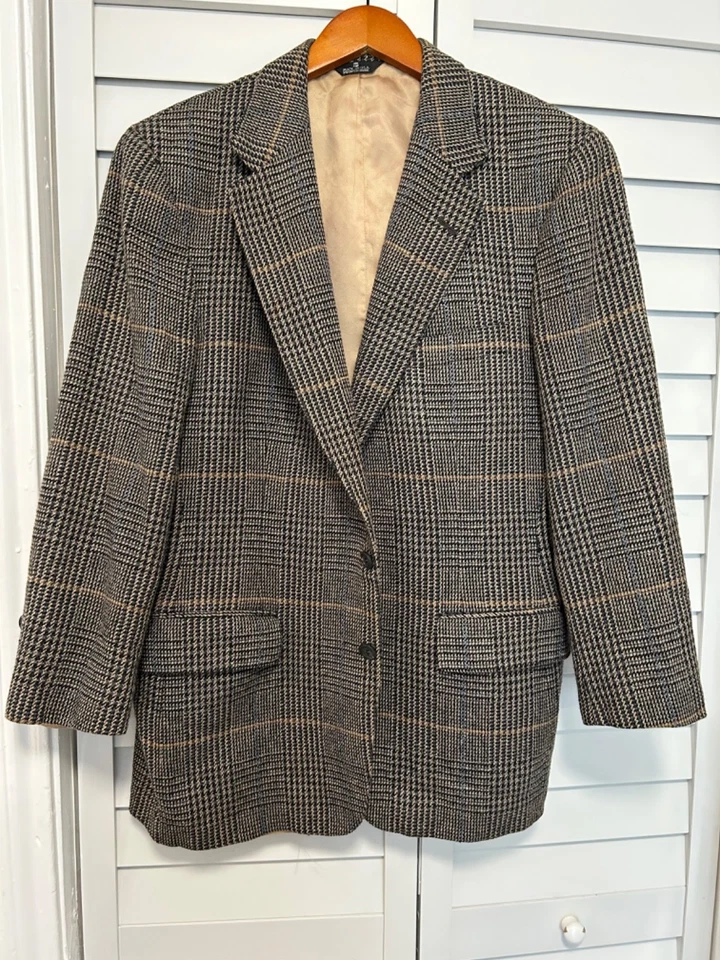 Polo University Club black beige plaid English tweed blazer coat jacket 40S - Image 2 of 4