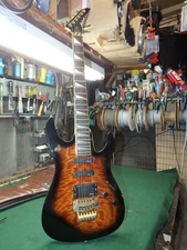 Aria Pro II Excel Series Electric Guitar Pre-Owned EMG Pickups FLAMES To Black