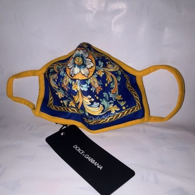 Dolce & Gabbana Baroque Blue Yellow Floral Cotton Reusable Face Mask Adult