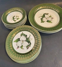 13 Pc American Limoges L'Triomphe Trillium Forest Green Dinnerware New Condition