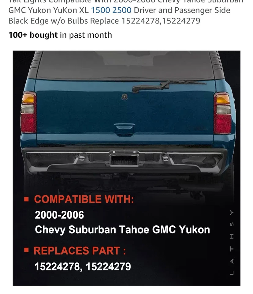 Juego de luces traseras para Chevy Tahoe/Suburban 2000-06 y GMC Yukon XL (borde negro) Foto 3 de 4