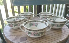 5 Syracuse China Indian Tree Boulion Cups Dinnerware Double Handle O.P.CO.